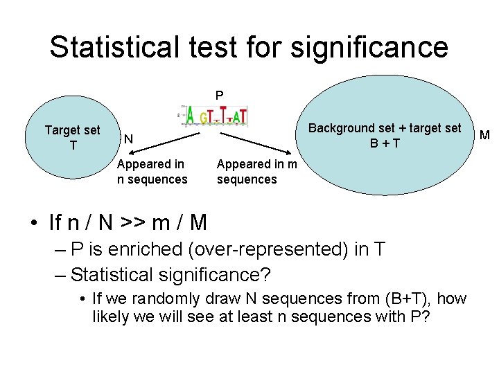 Statistical test for significance P Target set T Background set + target set B+T