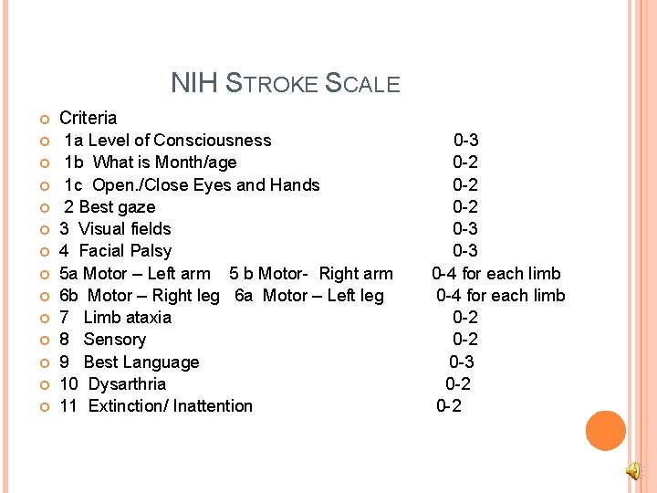 NIH STROKE SCALE Criteria 1 a Level of Consciousness 1 b What is Month/age