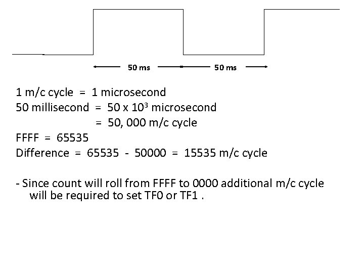 50 ms 1 m/c cycle = 1 microsecond 50 millisecond = 50 x 103