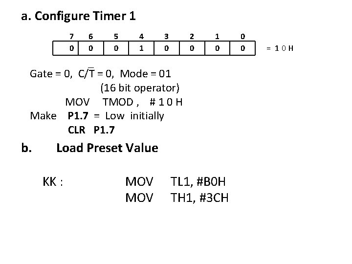 a. Configure Timer 1 7 0 6 0 5 0 4 1 3 0