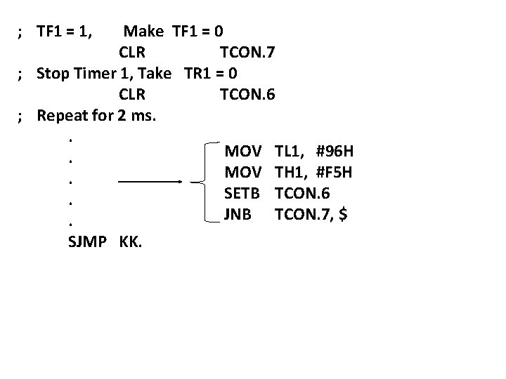 ; TF 1 = 1, Make TF 1 = 0 CLR TCON. 7 ;