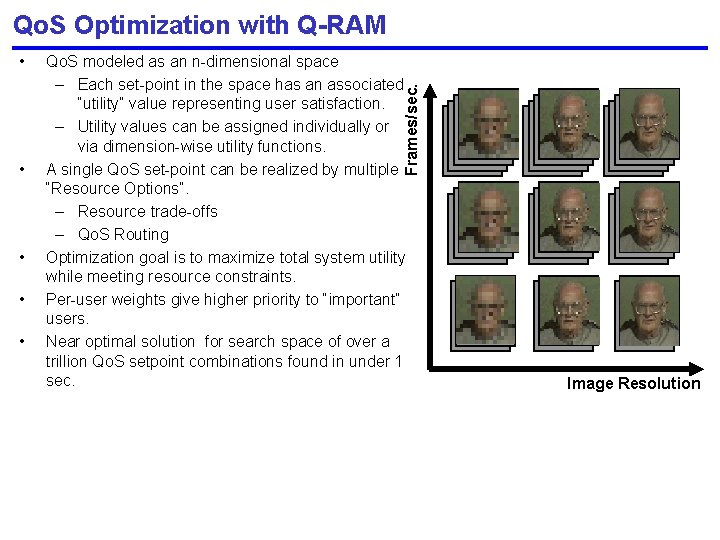 Qo. S Optimization with Q-RAM • • Qo. S modeled as an n-dimensional space