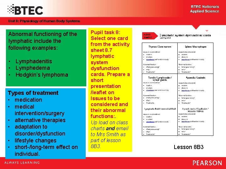 Unit 8: Physiology of Human Body Systems Abnormal functioning of the lymphatic include the
