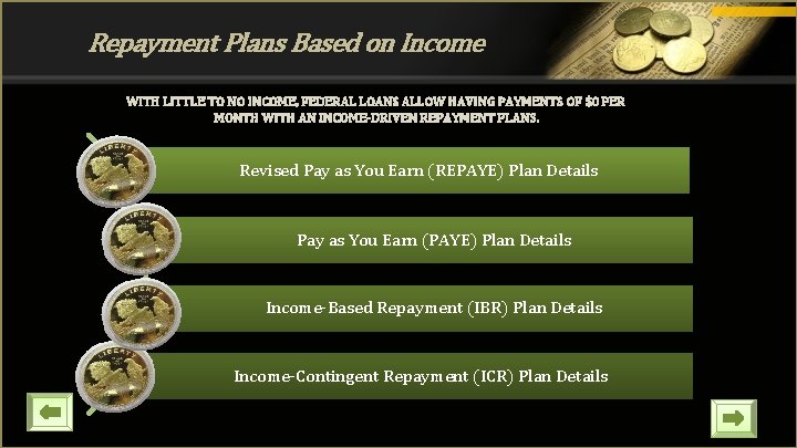 Repayment Plans Based on Income WITH LITTLE TO NO INCOME, FEDERAL LOANS ALLOW HAVING