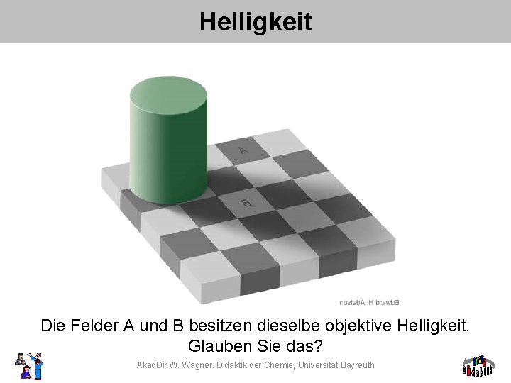 Helligkeit Die Felder A und B besitzen dieselbe objektive Helligkeit. Glauben Sie das? Akad.