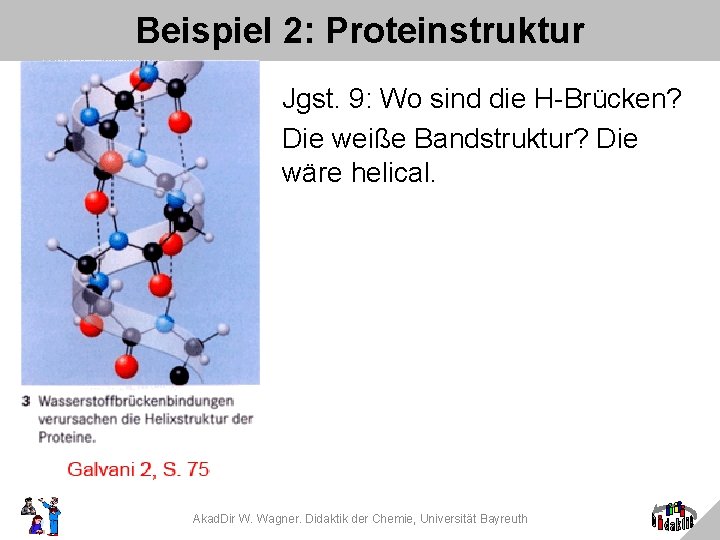 Beispiel 2: Proteinstruktur Jgst. 9: Wo sind die H-Brücken? Die weiße Bandstruktur? Die wäre