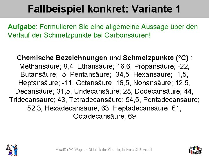 Fallbeispiel konkret: Variante 1 Aufgabe: Formulieren Sie eine allgemeine Aussage über den Verlauf der