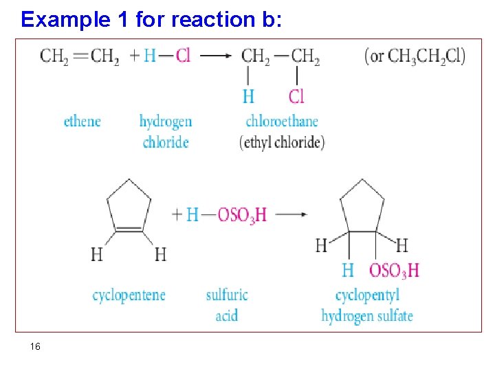 Example 1 for reaction b: 16 