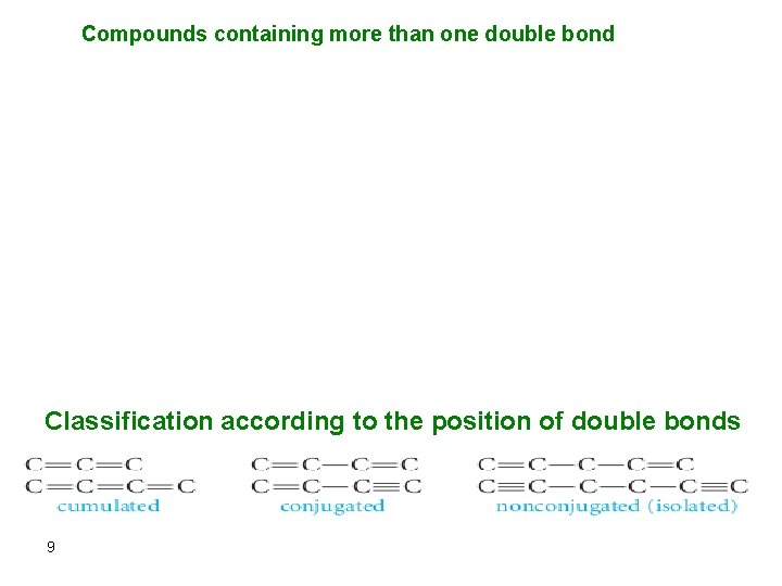 Compounds containing more than one double bond Classification according to the position of double