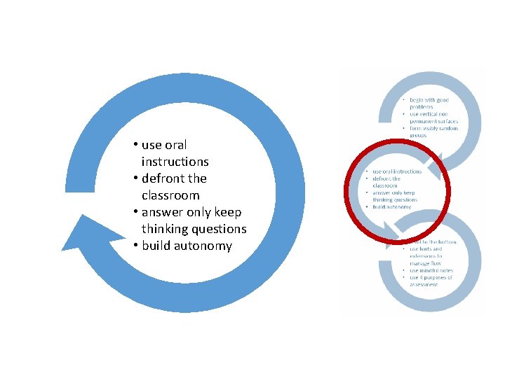  • use oral instructions • defront the classroom • answer only keep thinking