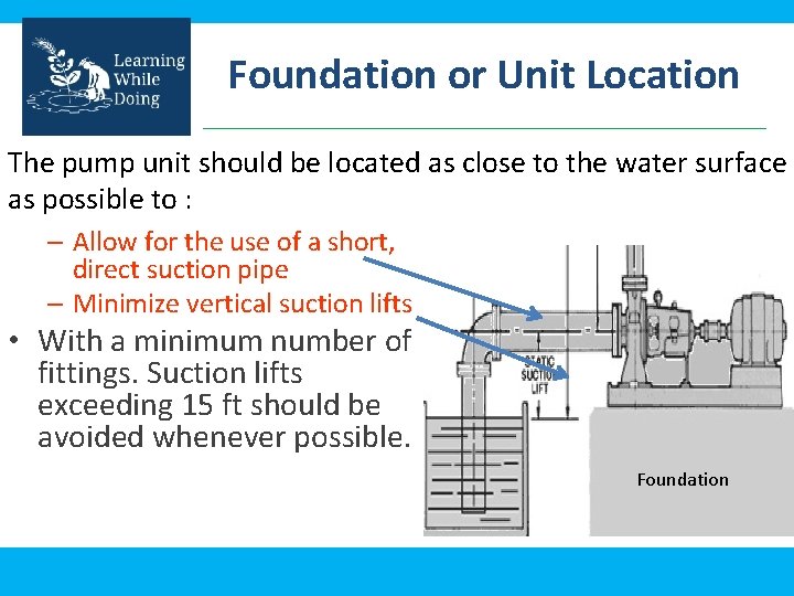 Foundation or Unit Location The pump unit should be located as close to the