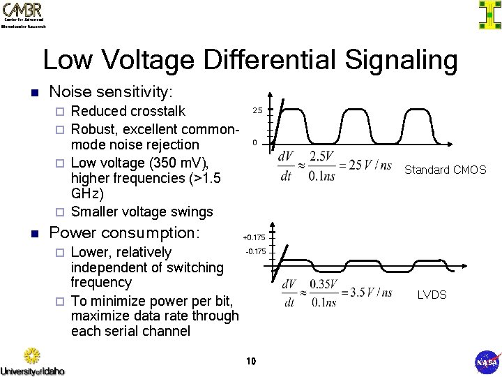 Low Voltage Differential Signaling n Noise sensitivity: Reduced crosstalk ¨ Robust, excellent commonmode noise