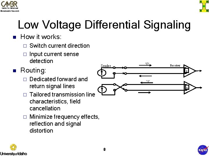 Low Voltage Differential Signaling n How it works: Switch current direction ¨ Input current