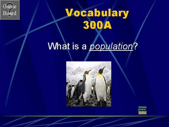 Game Board Vocabulary 300 A What is a population? 