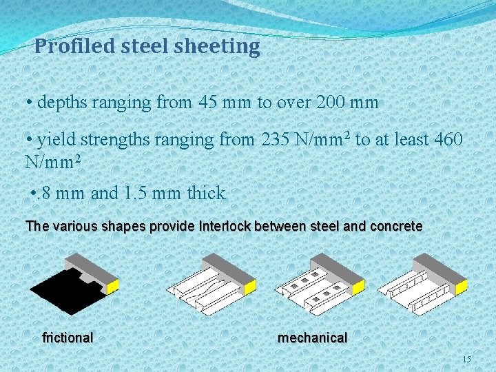 Profiled steel sheeting • depths ranging from 45 mm to over 200 mm •