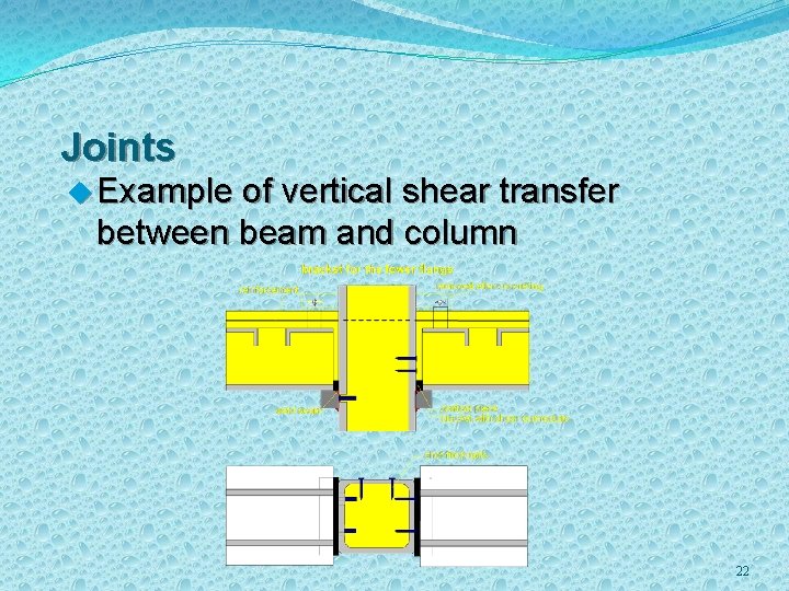 Joints u Example of vertical shear transfer between beam and column 22 