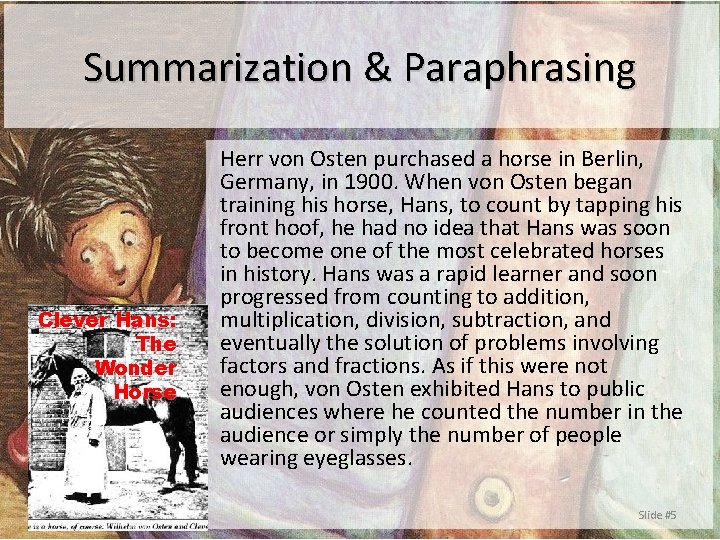 Summarization & Paraphrasing Clever Hans: The Wonder Horse Last edited January 2, 2022 Herr
