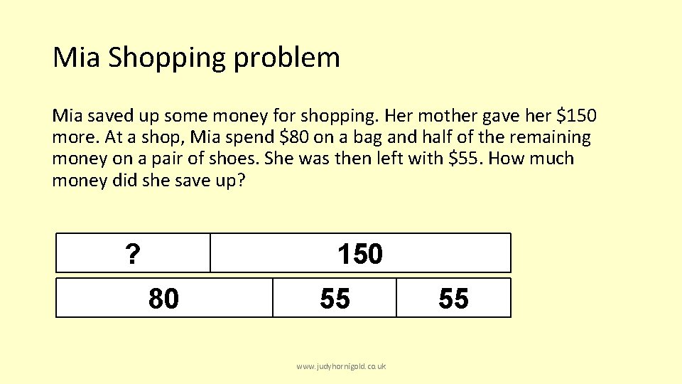 Mia Shopping problem Mia saved up some money for shopping. Her mother gave her