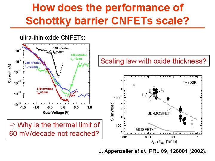 How does the performance of Schottky barrier CNFETs scale? ultra-thin oxide CNFETs: Scaling law