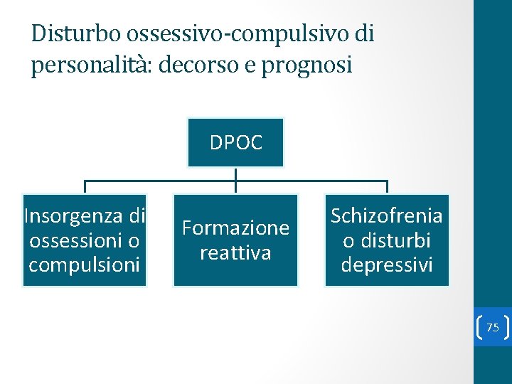 Disturbo ossessivo-compulsivo di personalità: decorso e prognosi DPOC Insorgenza di ossessioni o compulsioni Formazione