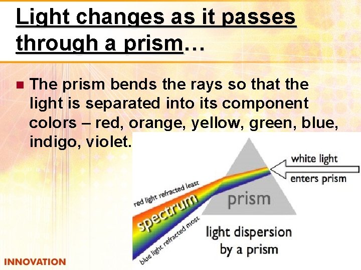 Light changes as it passes through a prism… The prism bends the rays so
