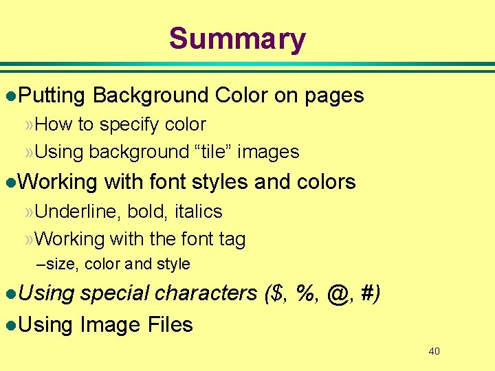 Summary l. Putting Background Color on pages » How to specify color » Using Summary l. Putting Background Color on pages » How to specify color » Using
