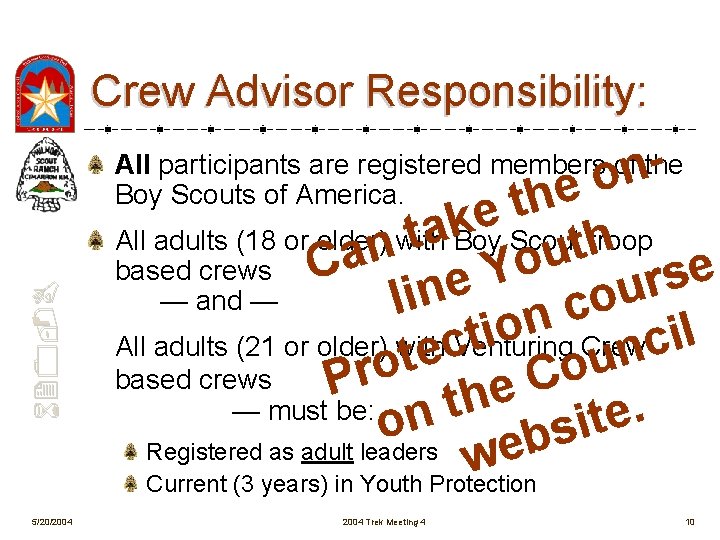 Crew Advisor Responsibility: n o e h t e k a All adults (18