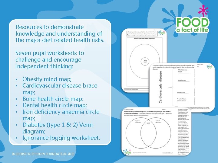 Resources to demonstrate knowledge and understanding of the major diet related health risks. Seven