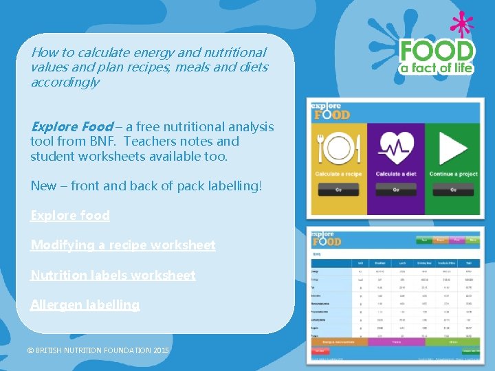 How to calculate energy and nutritional values and plan recipes, meals and diets accordingly