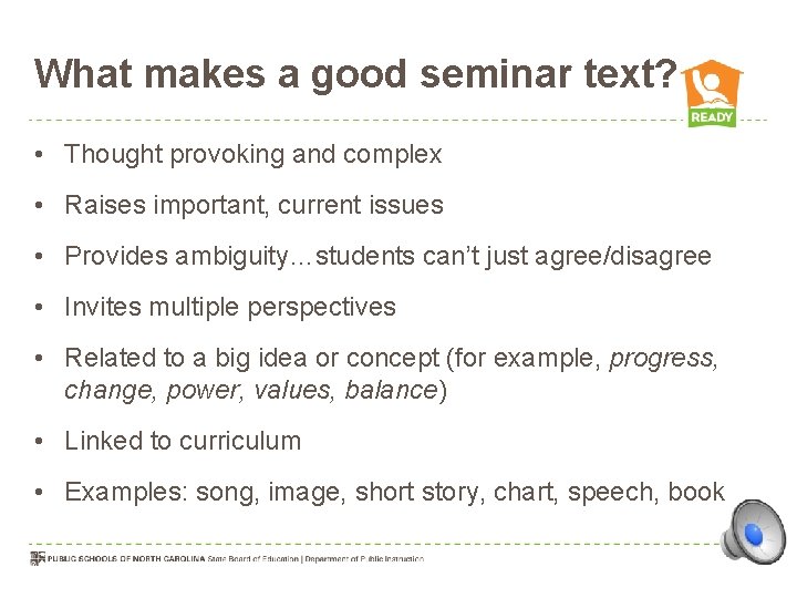 What makes a good seminar text? • Thought provoking and complex • Raises important,