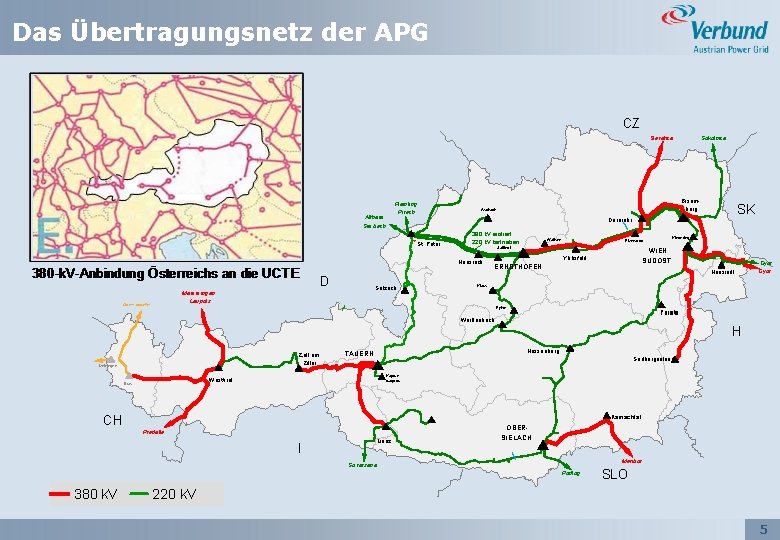 Das Übertragungsnetz der APG CZ Slavetice Altheim Simbach Pleinting Pirach 380 k. V isoliert