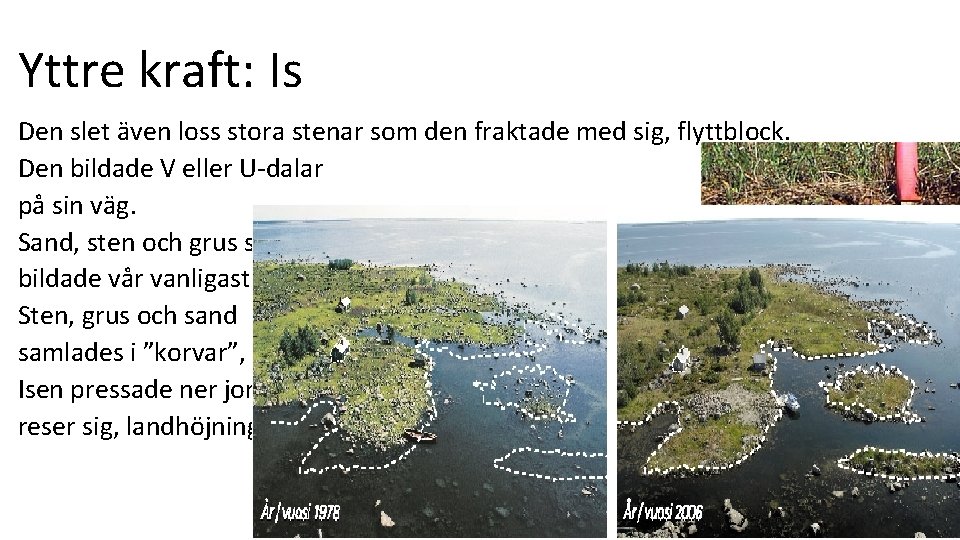 Yttre kraft: Is Den slet även loss stora stenar som den fraktade med sig,