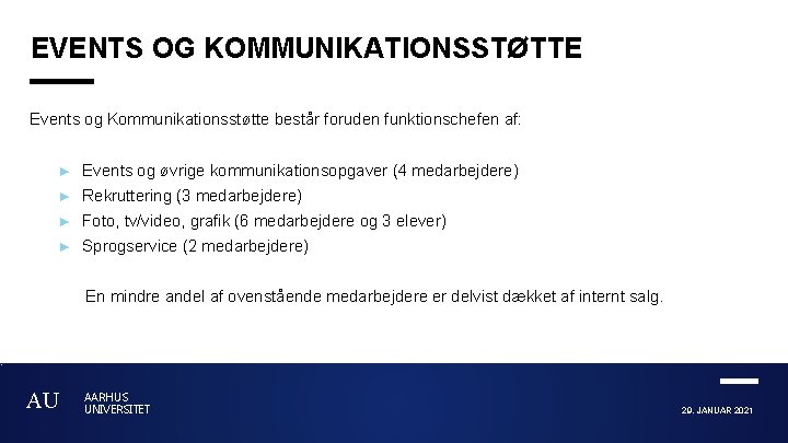EVENTS OG KOMMUNIKATIONSSTØTTE Events og Kommunikationsstøtte består foruden funktionschefen af: ► Events og øvrige