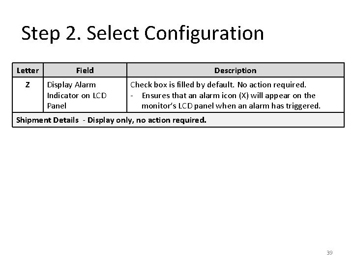 Step 2. Select Configuration Letter Z Field Display Alarm Indicator on LCD Panel Description Step 2. Select Configuration Letter Z Field Display Alarm Indicator on LCD Panel Description