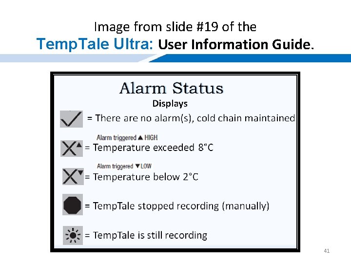 Image from slide #19 of the Temp. Tale Ultra: User Information Guide. 41 Image from slide #19 of the Temp. Tale Ultra: User Information Guide. 41