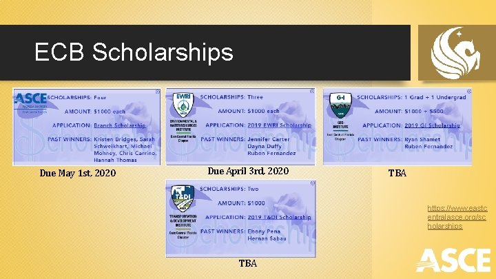 ECB Scholarships Due May 1 st, 2020 Due April 3 rd, 2020 TBA https: