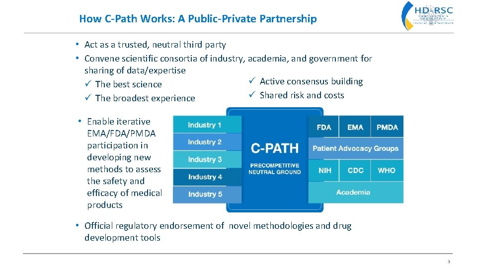 How C-Path Works: A Public-Private Partnership • Act as a trusted, neutral third party