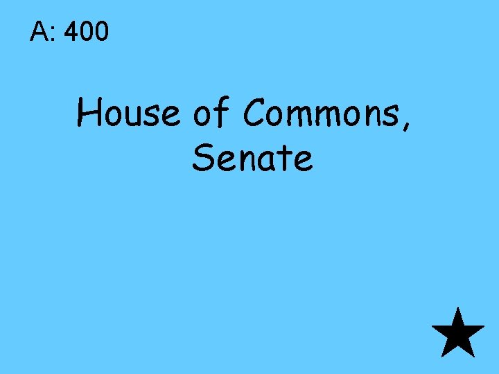 A: 400 House of Commons, Senate 