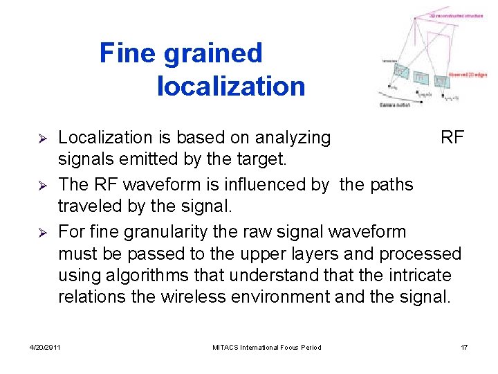 Fine grained …. localization Ø Ø Ø Localization is based on analyzing RF signals