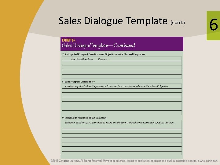 Sales Dialogue Template (cont. ) 6 