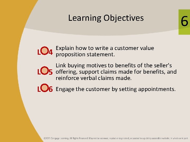 Learning Objectives L 4 Explain how to write a customer value proposition statement. L