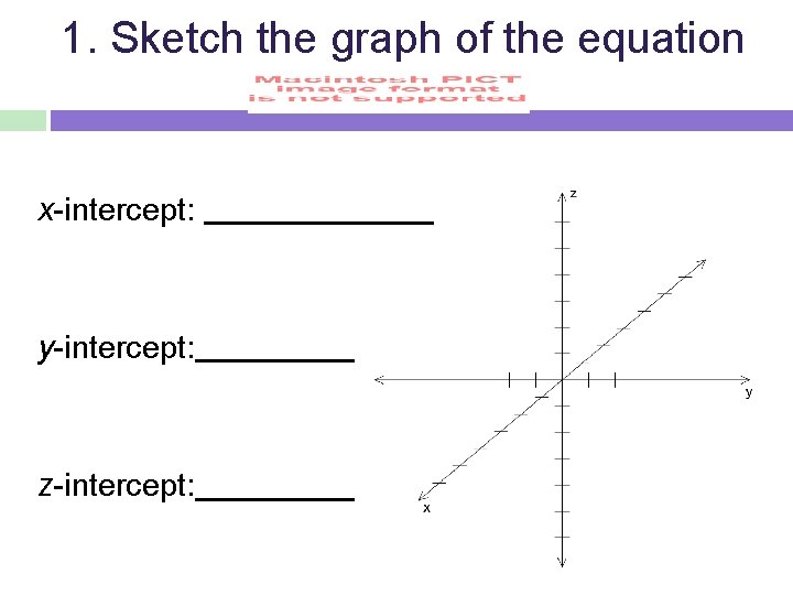 1. Sketch the graph of the equation x-intercept: y-intercept: z-intercept: 