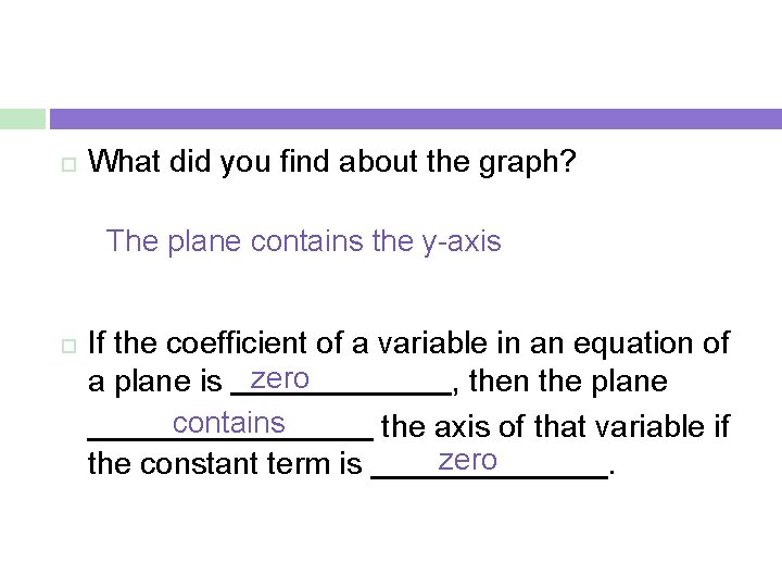  What did you find about the graph? The plane contains the y-axis If