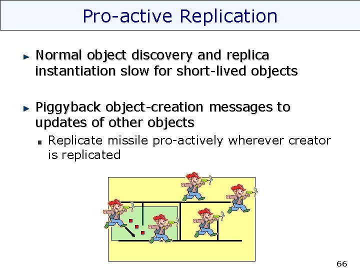 Pro-active Replication Normal object discovery and replica instantiation slow for short-lived objects Piggyback object-creation