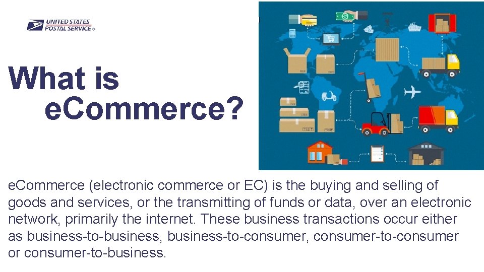 What is e. Commerce? e. Commerce (electronic commerce or EC) is the buying and