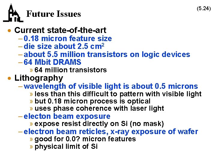 Future Issues (5. 24) · Current state-of-the-art – 0. 18 micron feature size –