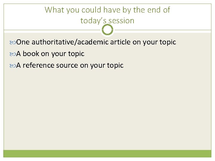 What you could have by the end of today’s session One authoritative/academic article on