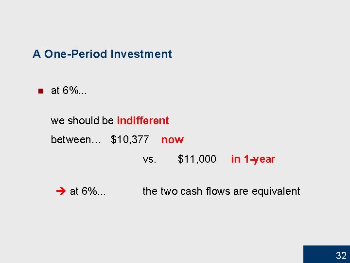 A One-Period Investment n at 6%. . . we should be indifferent between… $10,
