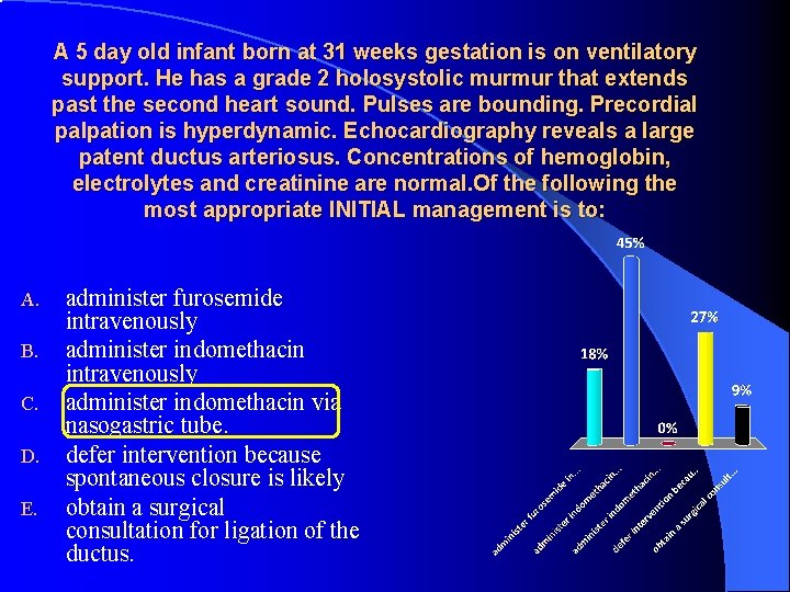 A 5 day old infant born at 31 weeks gestation is on ventilatory support.