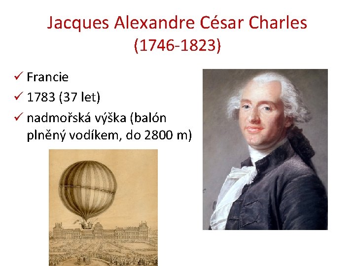 Jacques Alexandre César Charles (1746 -1823) ü Francie ü 1783 (37 let) ü nadmořská